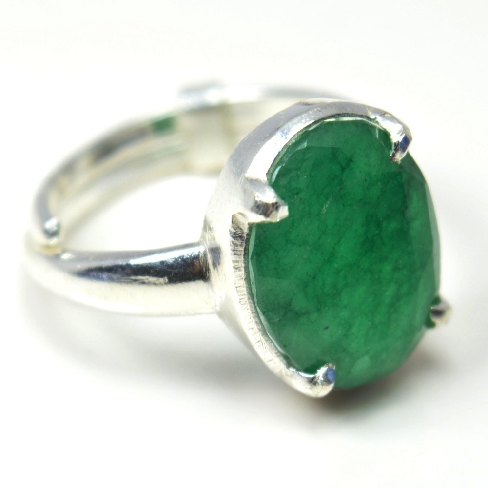 55Carat Natural Emerald Silver Ring for Women 7 Carat Birthstone Adjustable Size 5,6,7,8,9,10,11,12,13