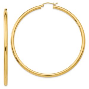 MCS Jewelry 14 Karat Yellow Gold Round Hoop Earrings 3mm Thickness (Available in 7 Different Sizes) (65 mm Diameter)