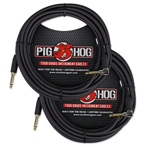 pig hog pch20bkr black woven instrument cable, 20ft right angle - 2 pack