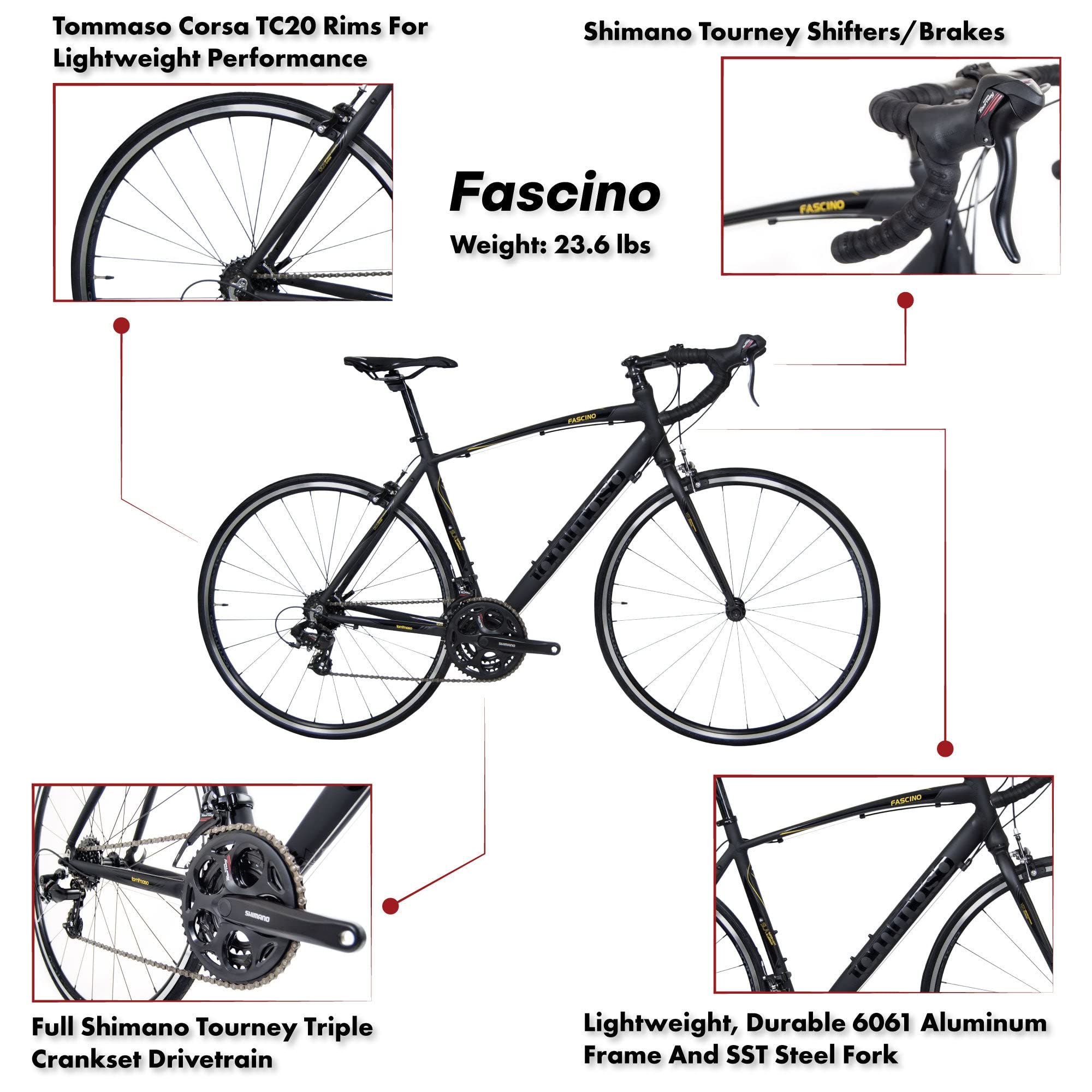 Tommaso Fascino - Sport Performance Aluminum Road Bike, Shimano Tourney 21 Speeds Road Bicycle Men Road Bikes For Men Bike Men Women Sport Bike Speed Bike Racing Bike Adult Bike City Bike- Medium 56cm