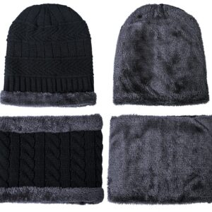 Warm Winter Beanie Hat & Scarf Set Stylish Knit Skull Cap for Men Women (01 Black)