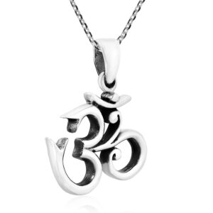 AeraVida Mysterious Aum or Om Prayer Symbol .925 Sterling Silver Pendant Necklace