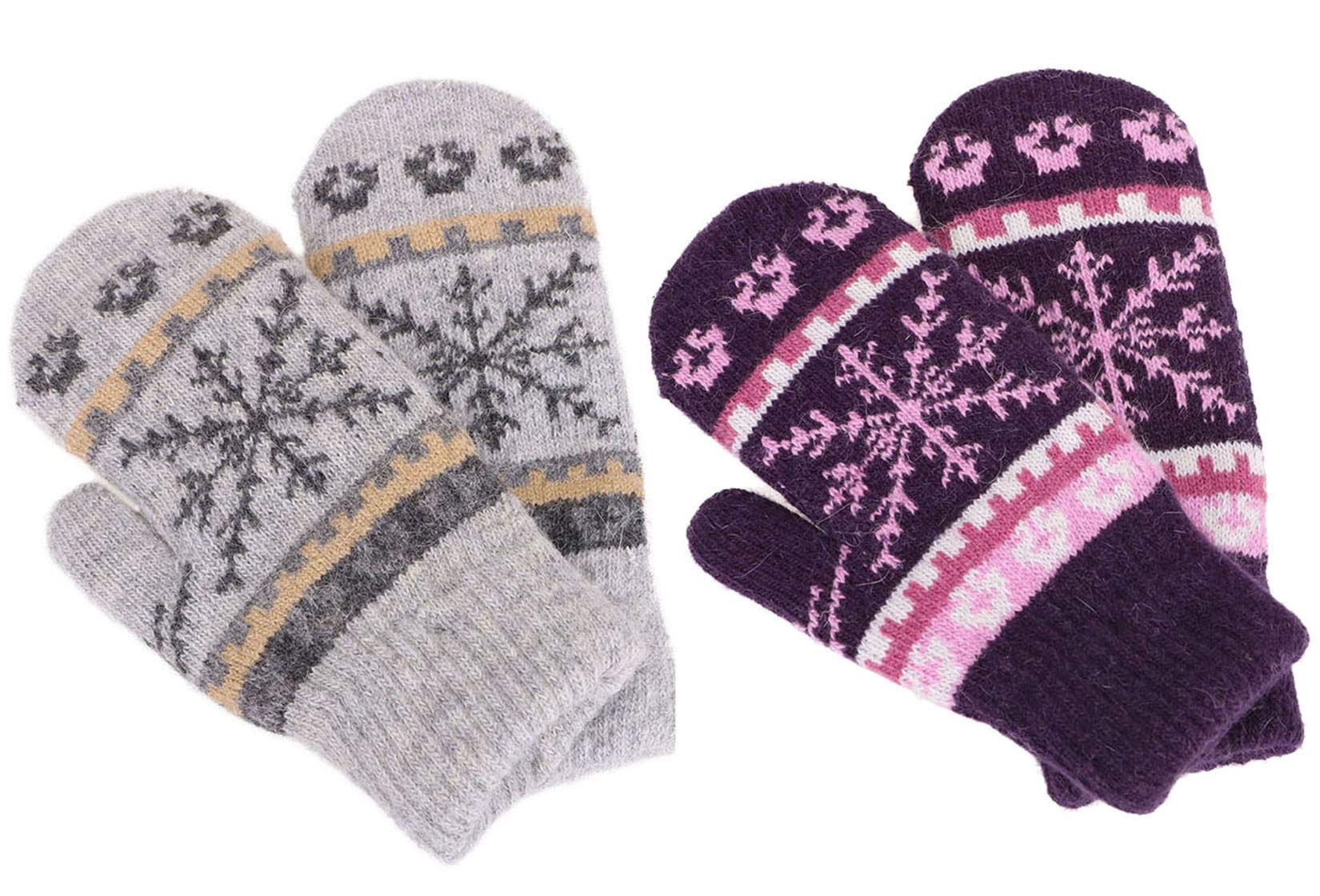 Verabella Womens Mittens Cold WeatherFair Isle Knit Sherpa Lined Winter Mittens,2 Pairs,L Grey/Purple