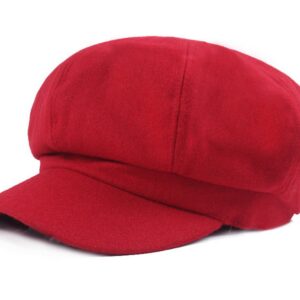 Women Vintage Newsboy Cabbie Peaked Beret Cap Warm Baker Boy Visor Hat Flat Cap Red