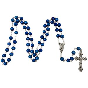 TALISMAN4U 8mm Blue Hematite Beads CATHOLIC ROSARY NECKLACE for Men Women Virgin Mary Medal Cross Crucifix in Gift Box