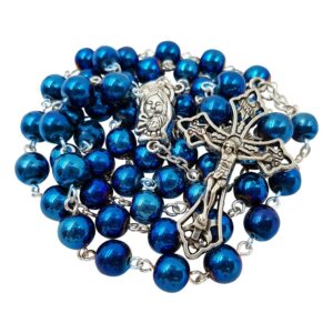 TALISMAN4U 8mm Blue Hematite Beads CATHOLIC ROSARY NECKLACE for Men Women Virgin Mary Medal Cross Crucifix in Gift Box