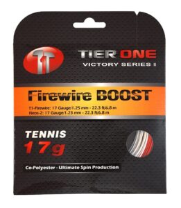 tier one firewire boost (co-poly/co-poly hybrid) tennis string (set - red/white, 16 gauge (2 x 6.8 m sets))