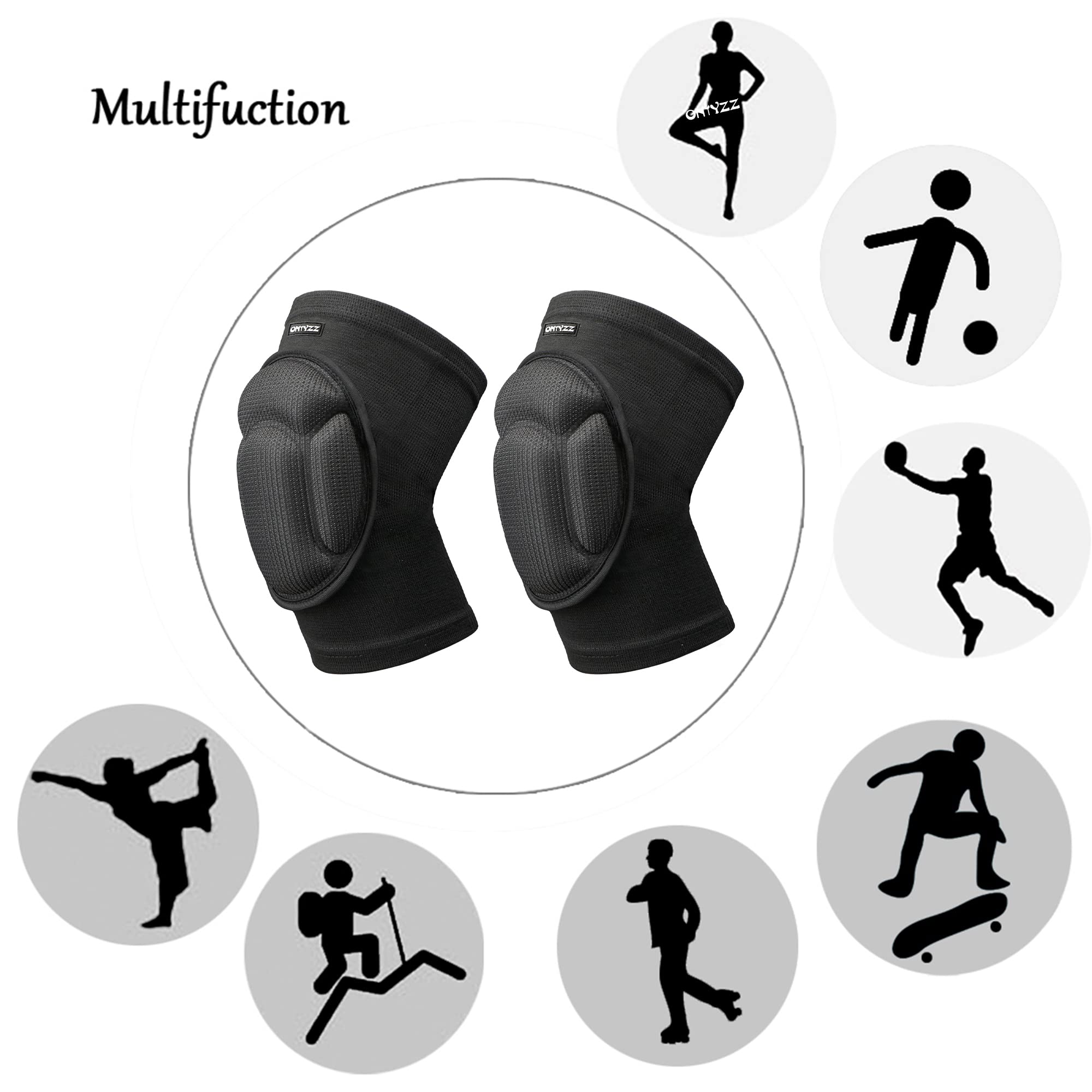 ONTYZZ Knee Pads with Non-Slip Bandage Thickening Anti-Collision EVA Sports Knee Pads for Volleyball Basketball Football Dancing Working Gardening Cleaning Breathable Knee Pads for Men Women Black/L