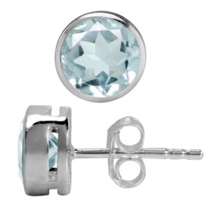 silvershake 1.34ct. 6mm genuine round shape light blue aquamarine white gold plated 925 sterling silver stud earrings