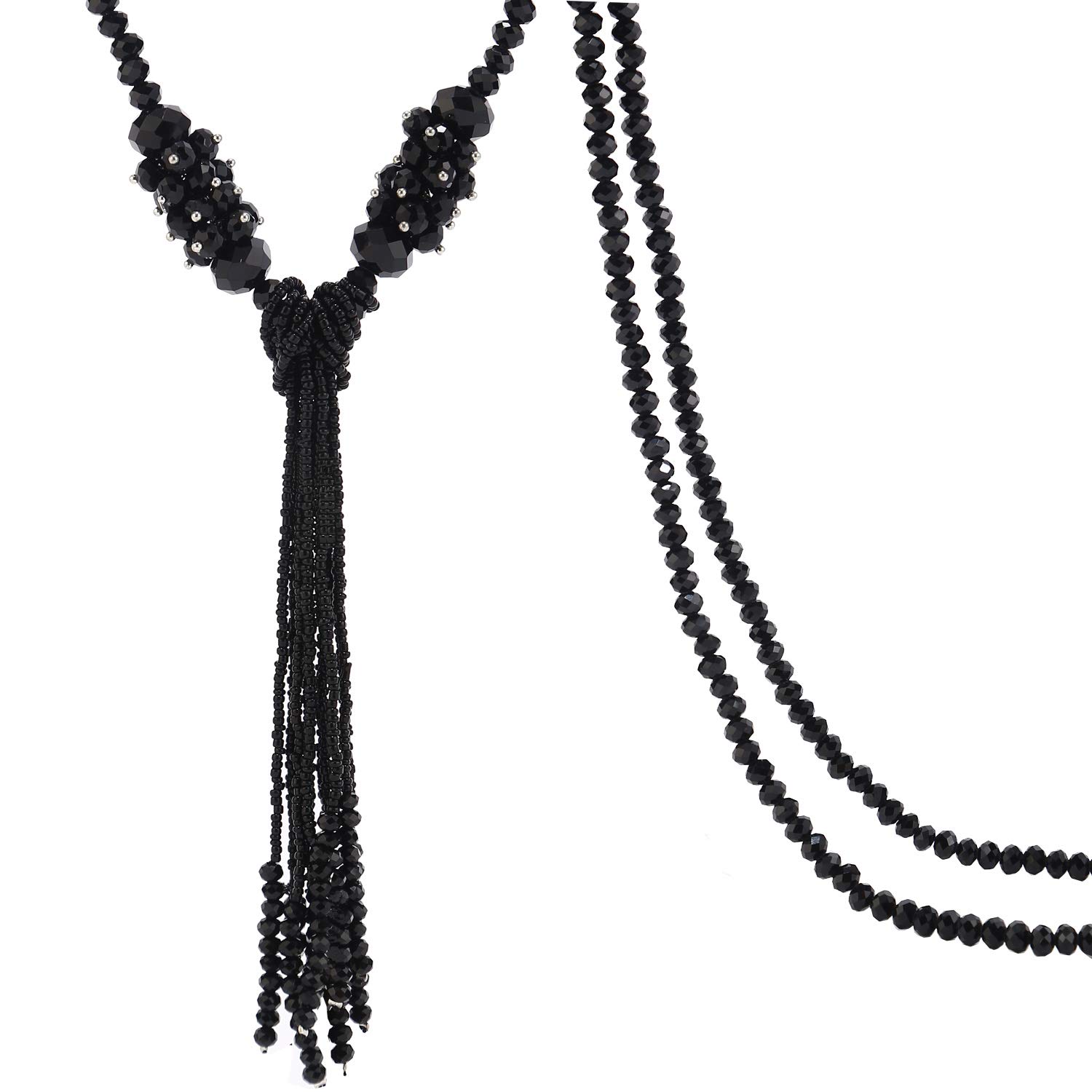 BaubleStar Black Rhinestone Crystal Long Beaded Tassel Necklace for Women Bead Chain Tassel Statement Y Necklace Fashion Jewelry