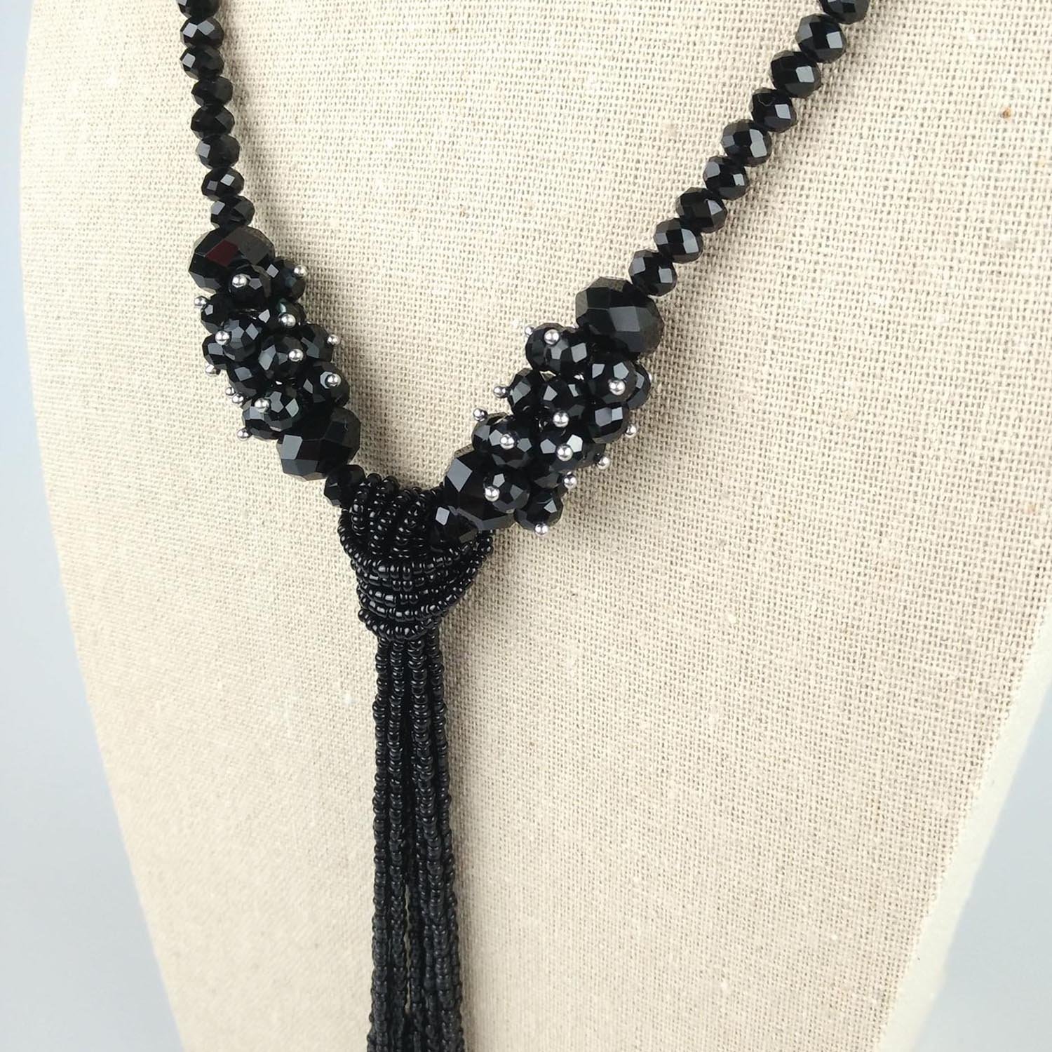 BaubleStar Black Rhinestone Crystal Long Beaded Tassel Necklace for Women Bead Chain Tassel Statement Y Necklace Fashion Jewelry