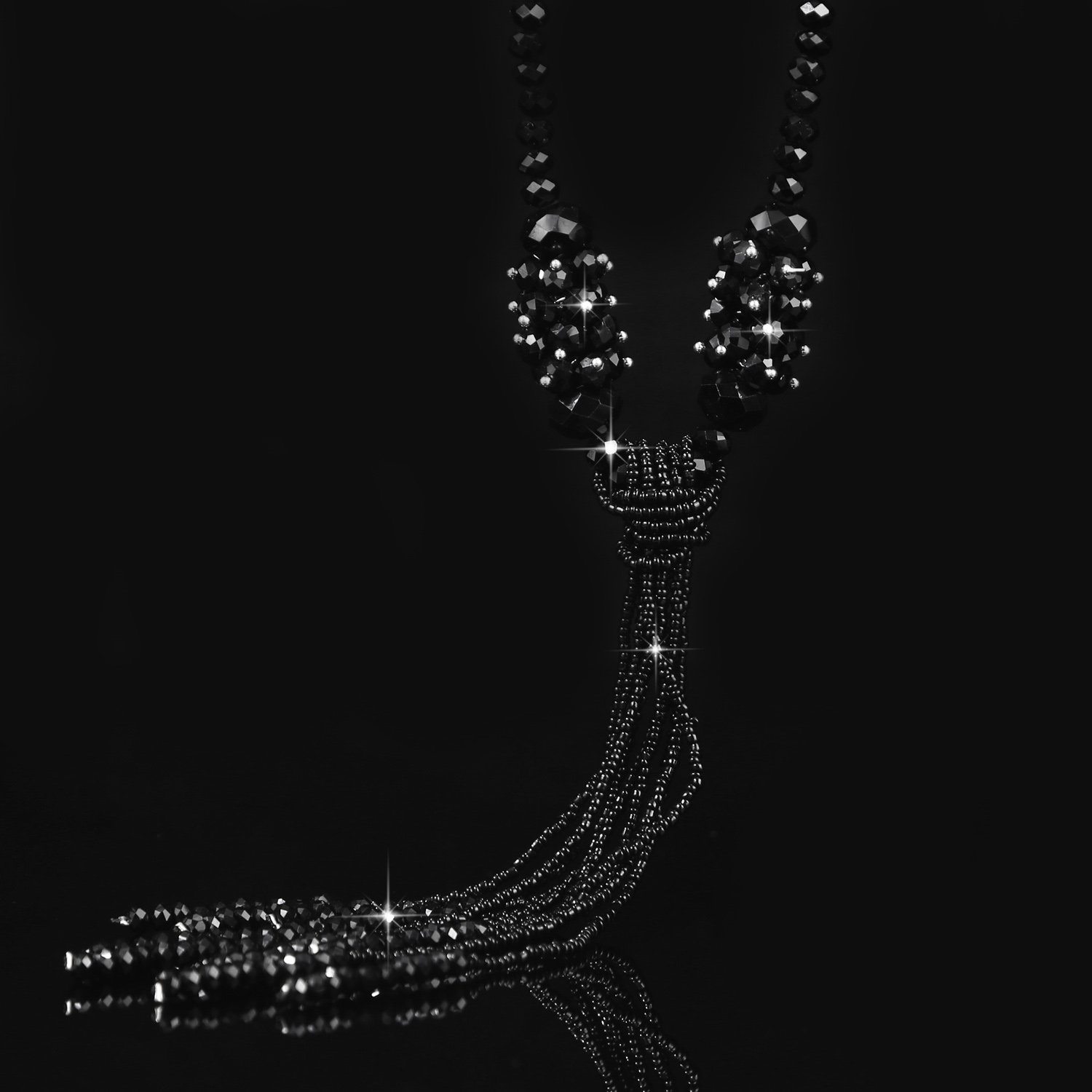 BaubleStar Black Rhinestone Crystal Long Beaded Tassel Necklace for Women Bead Chain Tassel Statement Y Necklace Fashion Jewelry