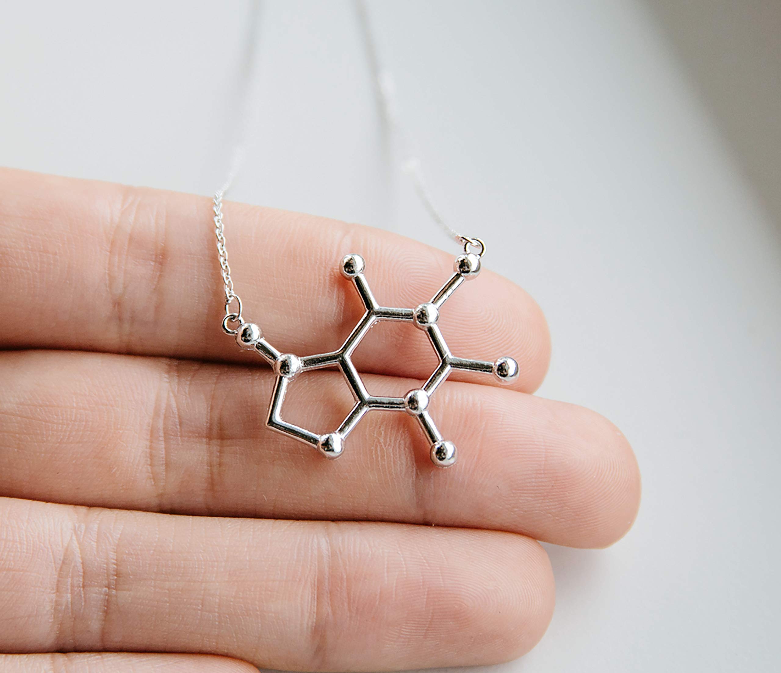 Caffeine Molecule Necklace, 925 Sterling Silver, Coffee Necklace, Coffee Lover Jewelry for Women, Coffee Gifts for Women, Coffee Lovers Gifts