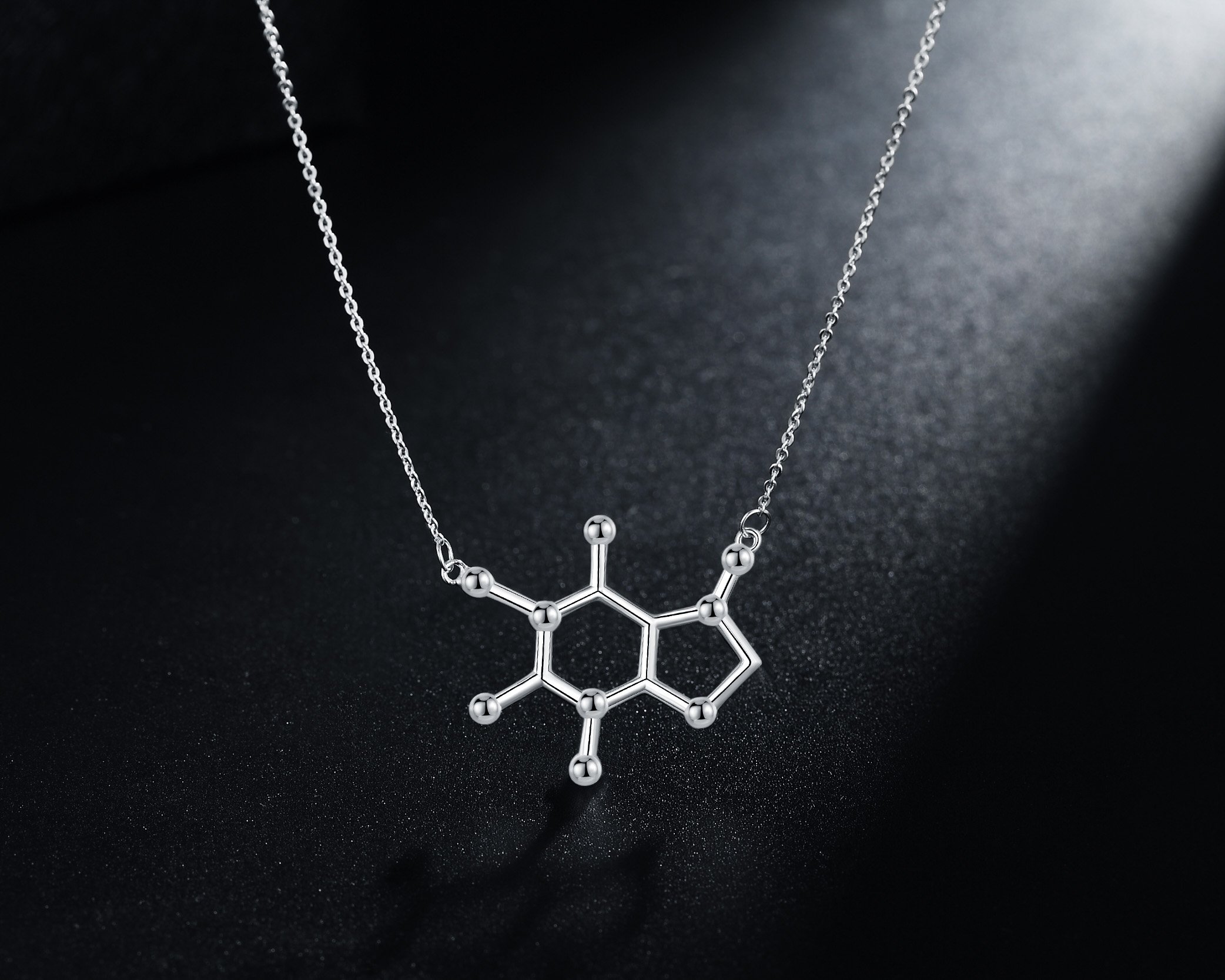 Caffeine Molecule Necklace, 925 Sterling Silver, Coffee Necklace, Coffee Lover Jewelry for Women, Coffee Gifts for Women, Coffee Lovers Gifts