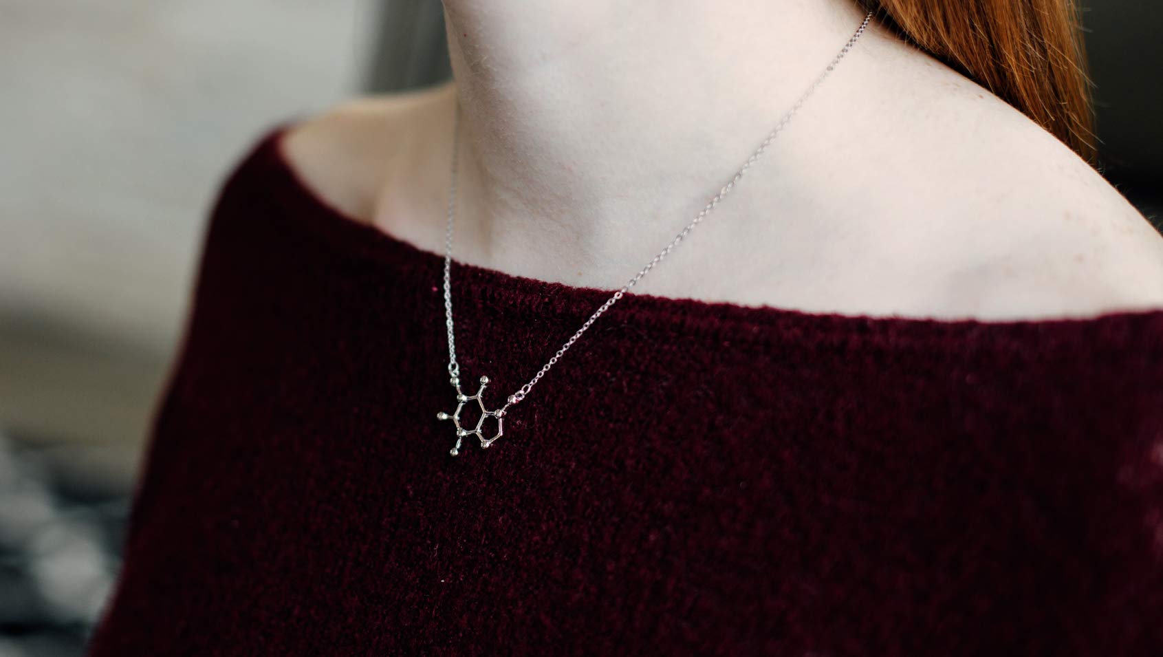 Caffeine Molecule Necklace, 925 Sterling Silver, Coffee Necklace, Coffee Lover Jewelry for Women, Coffee Gifts for Women, Coffee Lovers Gifts