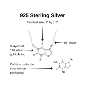 Caffeine Molecule Necklace, 925 Sterling Silver, Coffee Necklace, Coffee Lover Jewelry for Women, Coffee Gifts for Women, Coffee Lovers Gifts