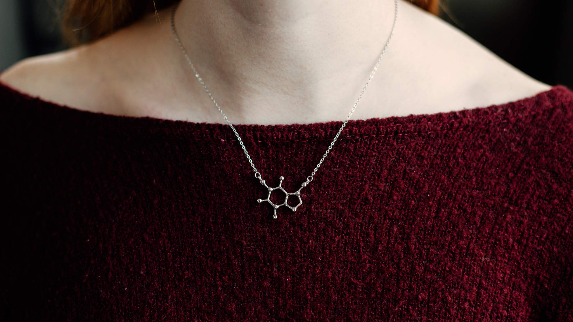 Caffeine Molecule Necklace, 925 Sterling Silver, Coffee Necklace, Coffee Lover Jewelry for Women, Coffee Gifts for Women, Coffee Lovers Gifts