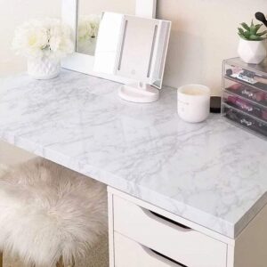 practicalWs Glossy Marble Wall Paper Granite White/Grey Kitchen Countertop Cabinet Furniture Refurbishment Thick Removable Wallpaper Peel and Stick Vinyl Roll Easy to Use 11.8"x78.7"