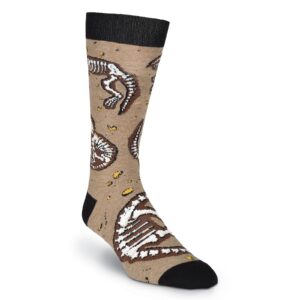 k. bell men's retun of the dinos novelty crew socks, fossils (brown), shoe size: 6-12