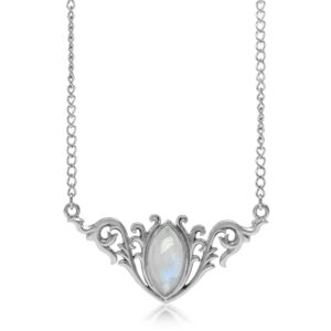 Silvershake Natural Moonstone 925 Sterling Silver Baroque Inspired Pendant with 16 to 18 Inch Adjustable Chain Necklace