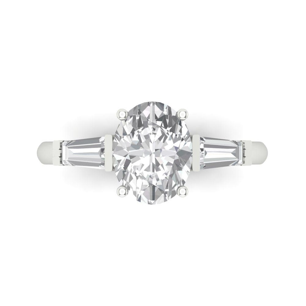 2.5 Ct Oval Cut Clear Simulated Diamond 14K White Gold Solitaire with Accents 3 Stone Engagement Anniversary Ring Size 7