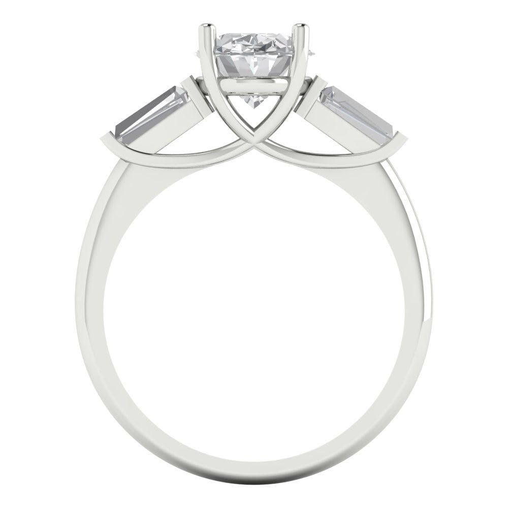 2.5 Ct Oval Cut Clear Simulated Diamond 14K White Gold Solitaire with Accents 3 Stone Engagement Anniversary Ring Size 7