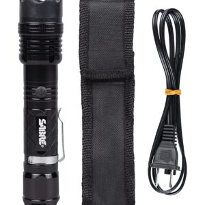 SABRE 2-in-1 Tactical Stun Gun with LED Flashlight, Self Defense Stun Gun with 2.517 µC Charge Produces Intolerable Pain, 130 Lumen LED Light, Safety Switch, Belt Holster, Rechargeable Battery