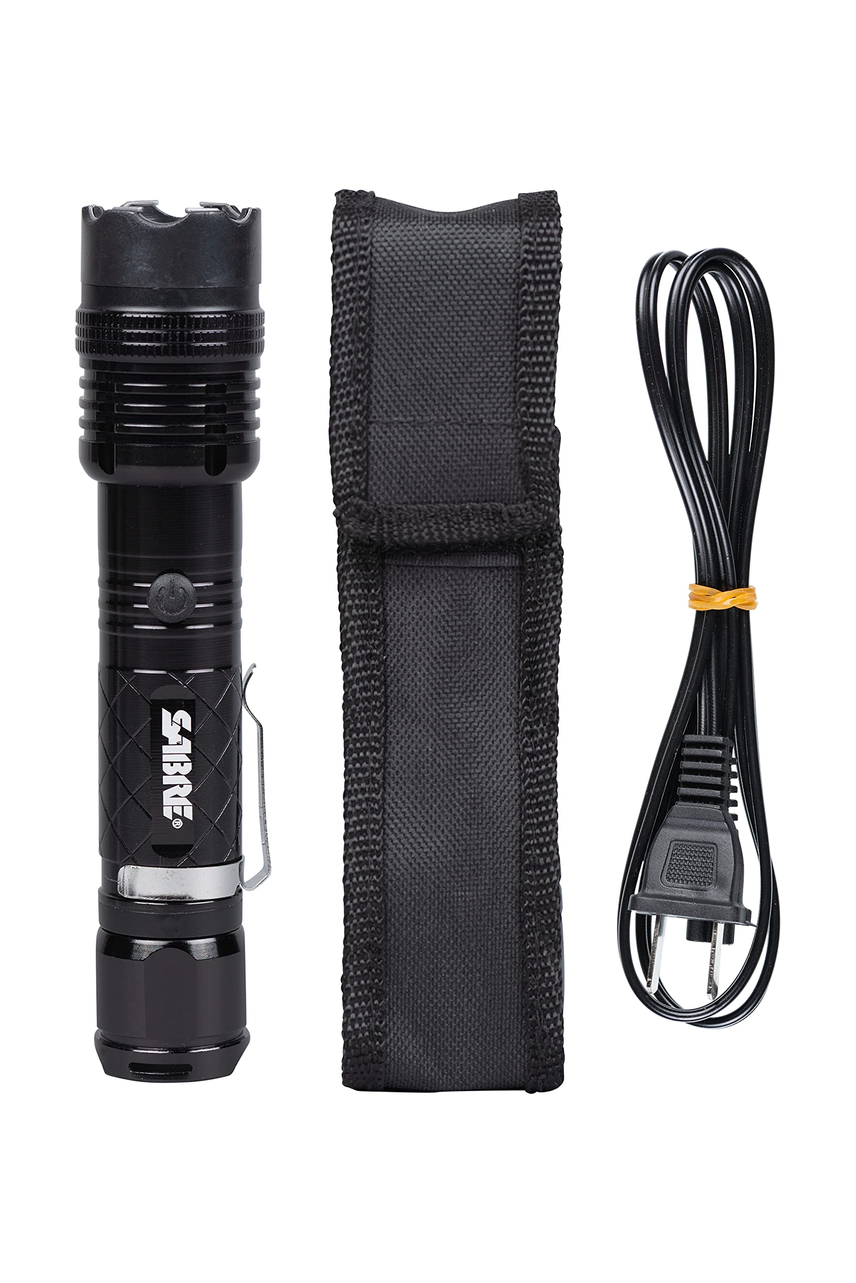 SABRE 2-in-1 Tactical Stun Gun with LED Flashlight, Self Defense Stun Gun with 2.517 µC Charge Produces Intolerable Pain, 130 Lumen LED Light, Safety Switch, Belt Holster, Rechargeable Battery