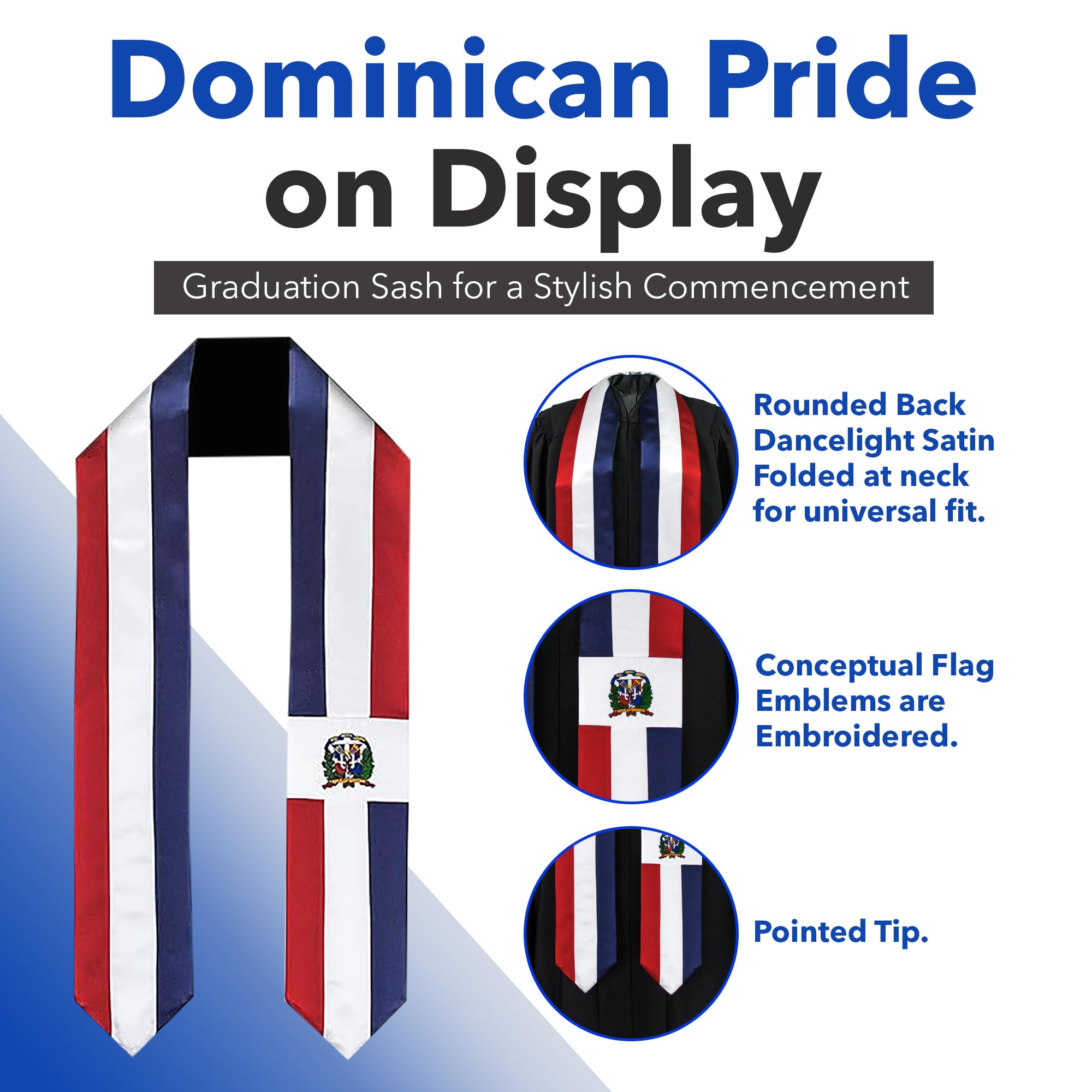 Vision Wear Dominican Republic Flag Graduation Sash/Stole International Study Abroad