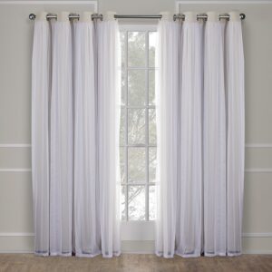 Exclusive Home Catarina Layered Solid Room Darkening Blackout and Sheer Grommet Top Curtain Panel Pair, 52"x96", Sand