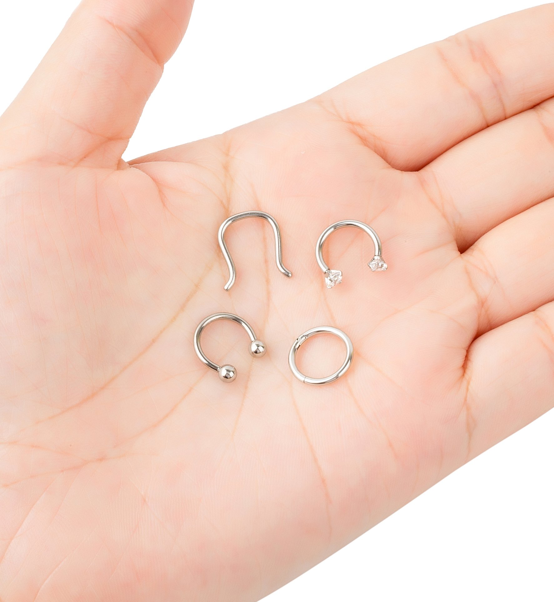 YOVORO 16G 3-4PCS 316L Stainless Steel Septum Piercing Nose Rings Hoop Cartilage Tragus Retainer Body Piercing Jewelry 8-10MM (e: 8pcs Silver-Tone+Rose Gold 8mm)