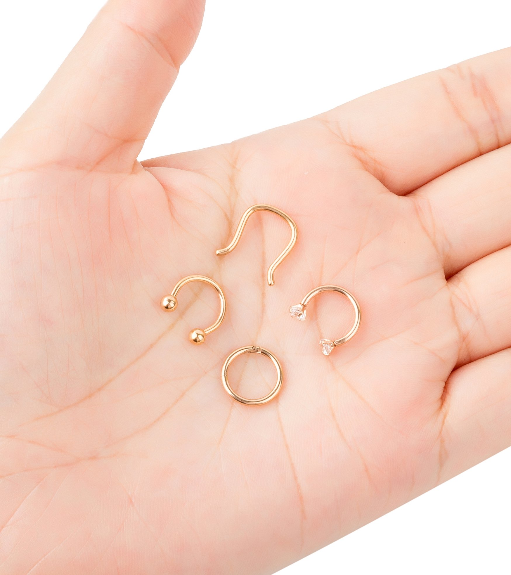 YOVORO 16G 3-4PCS 316L Stainless Steel Septum Piercing Nose Rings Hoop Cartilage Tragus Retainer Body Piercing Jewelry 8-10MM (e: 8pcs Silver-Tone+Rose Gold 8mm)