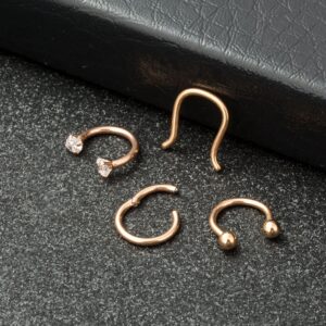 YOVORO 16G 3-4PCS 316L Stainless Steel Septum Piercing Nose Rings Hoop Cartilage Tragus Retainer Body Piercing Jewelry 8-10MM (e: 8pcs Silver-Tone+Rose Gold 8mm)