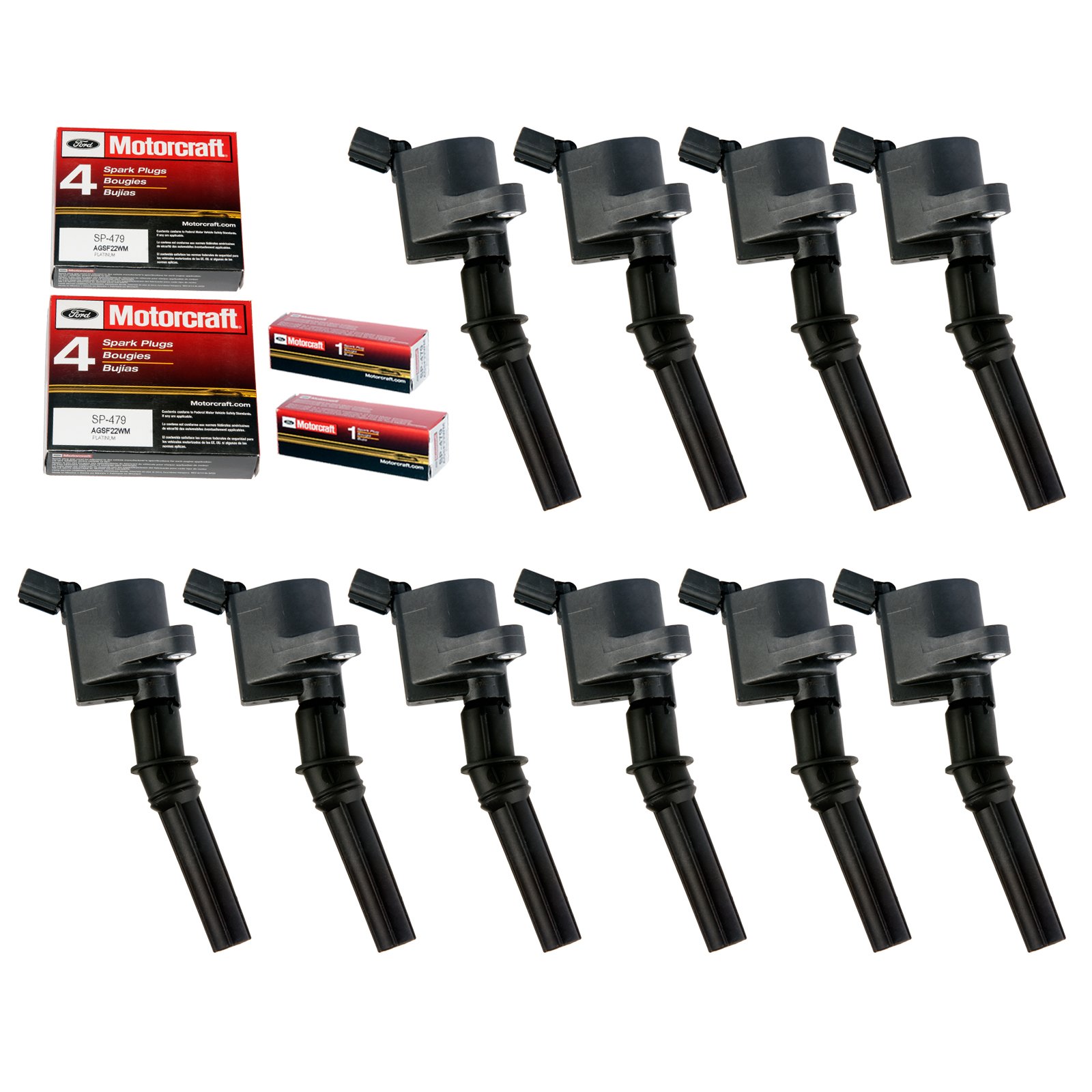 MAS Set of 10 Ignition Coils Pack DG508+Motorcraft Spark Plugs SP479 Compatible with Ford E350 E450 F250 F350 F450 F550 Econoline Super Duty F53 6.8L V10 DG457 DG472 DG491 3W7Z-12029-AA