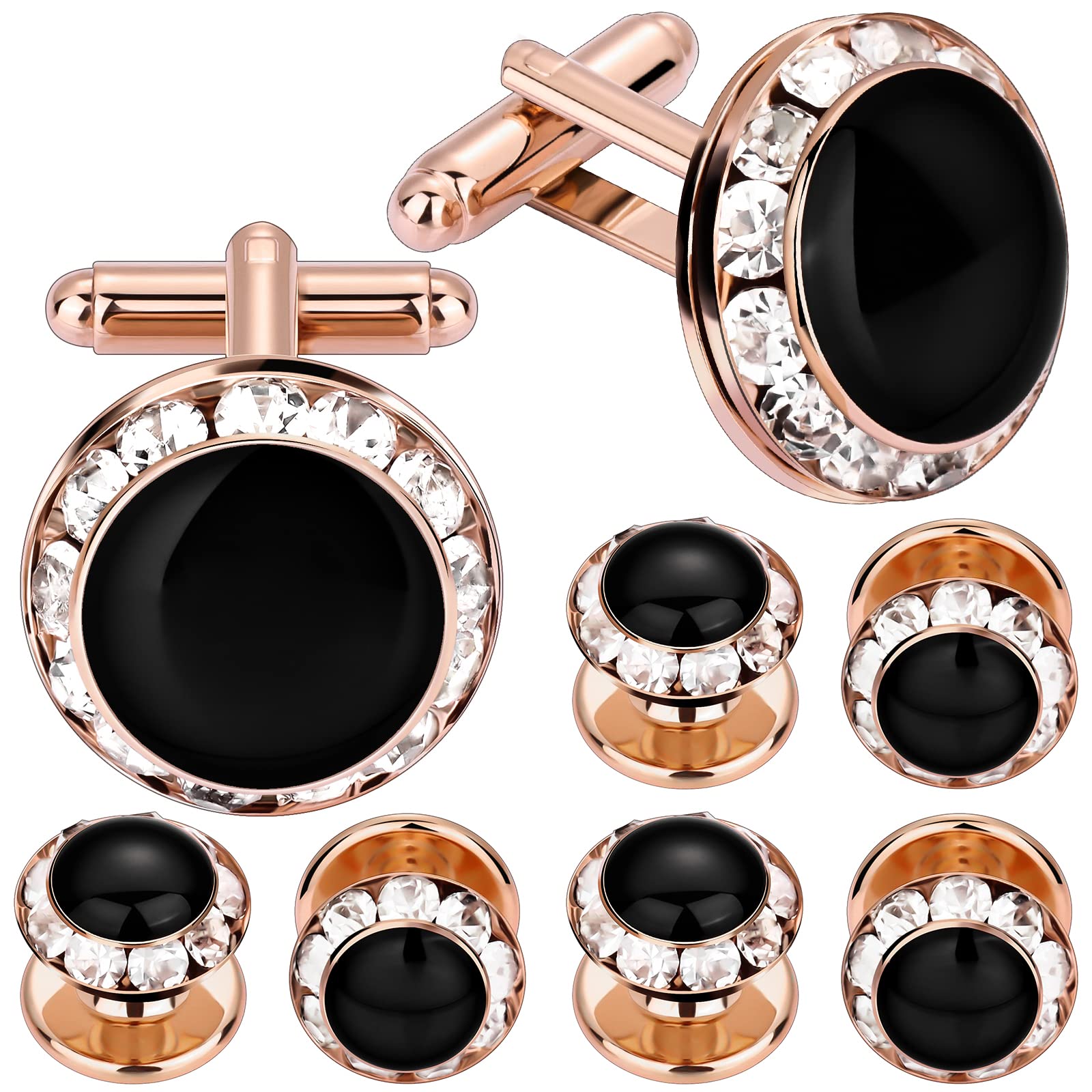 HAWSON Crystal Cuff Links and Studs Set for Mens Tuxedo Shirts Wedding Accessories