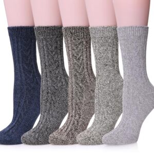 MQELONG Womens 5 Pairs Soft Thick Comfort Casual Cotton Warm Wool Crew Winter Socks (5 Pack Solid color B)