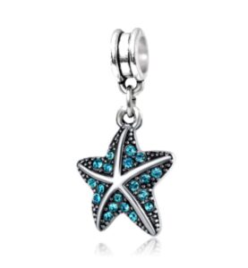 dangle blue starfish with crystals charm bead for charms bracelets