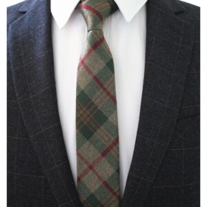 JEMYGINS 2.4" Mens Cotton Skinny Tie Plaid Cashmere Wool Necktie (18)