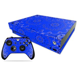 mightyskins skin compatible with microsoft xbox one x - blue bandana | protective, durable, and unique vinyl decal wrap cover | easy to apply, remove, and change styles | made in the usa