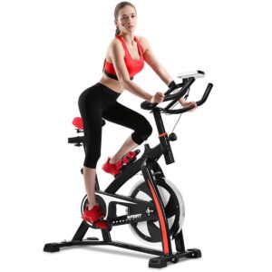 GYMAX Stationary Bike, Indoor Cycling Bike with LCD Monitor & Heart Sensor, Adjustable Resistance, Cardio Exercise Fitness Bike for Home/Office