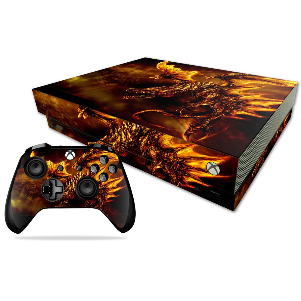 MightySkins Skin Compatible with Microsoft Xbox One X - Golden Dragon | Protective, Durable, and Unique Vinyl Decal wrap Cover | Easy to Apply, Remove, and Change Styles | Made in The USA