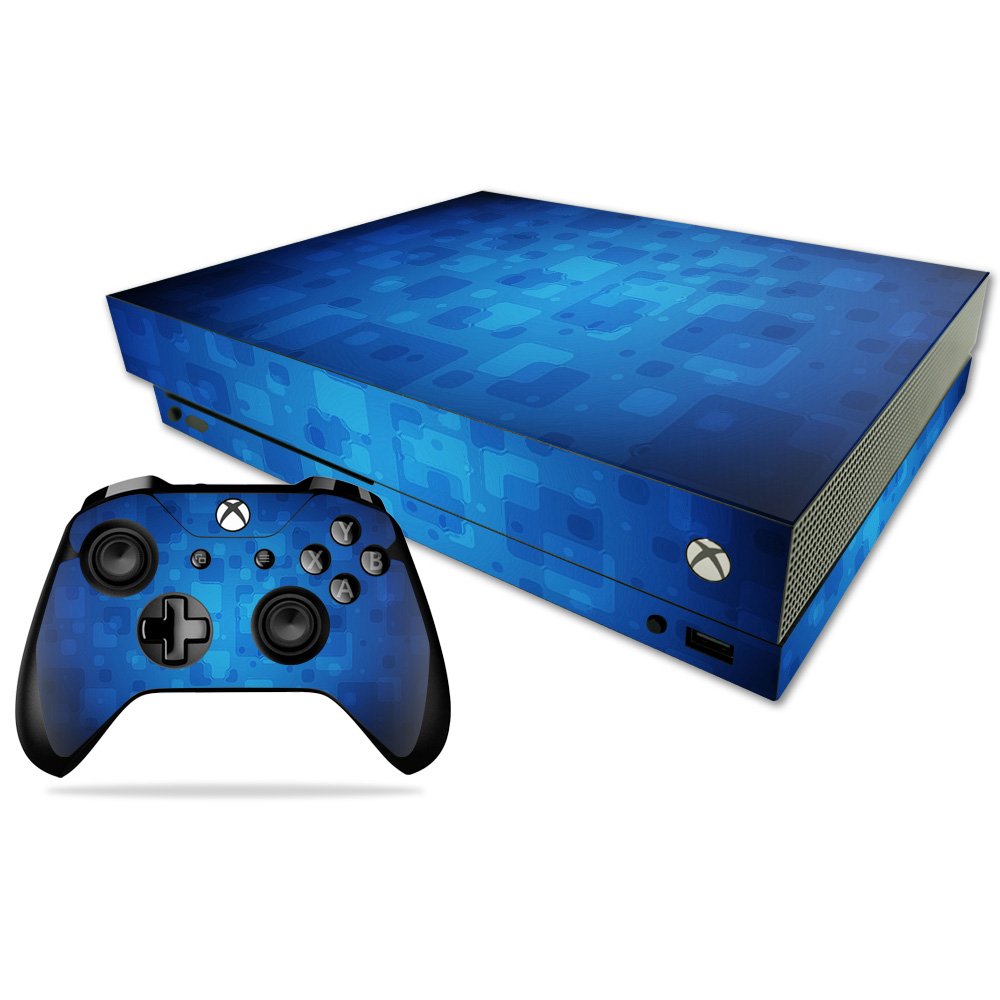 MightySkins Skin Compatible with Microsoft Xbox One X - Blue Retro | Protective, Durable, and Unique Vinyl Decal wrap Cover | Easy to Apply, Remove, and Change Styles | Made in The USA