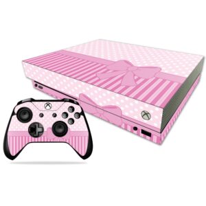 mightyskins skin compatible with microsoft xbox one x - pink present | protective, durable, and unique vinyl decal wrap cover | easy to apply, remove, and change styles | made in the usa