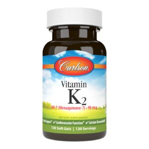 carlson - vitamin k2 mk-7 (menaquinone), 90 mcg, bone support, calcium bioavailability, k2 vitamin, vitamin k-2, 120 softgels