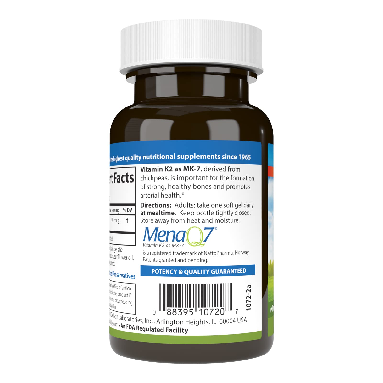 Carlson - Vitamin K2 MK-7 (Menaquinone), 90 mcg, Bone Support, Calcium Bioavailability, K2 Vitamin, Vitamin K-2, 120 Softgels