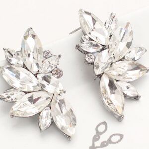 Art Deco Antique Vintage Style Clear Bridal Wedding Formal Rhinestone Cluster Earrings