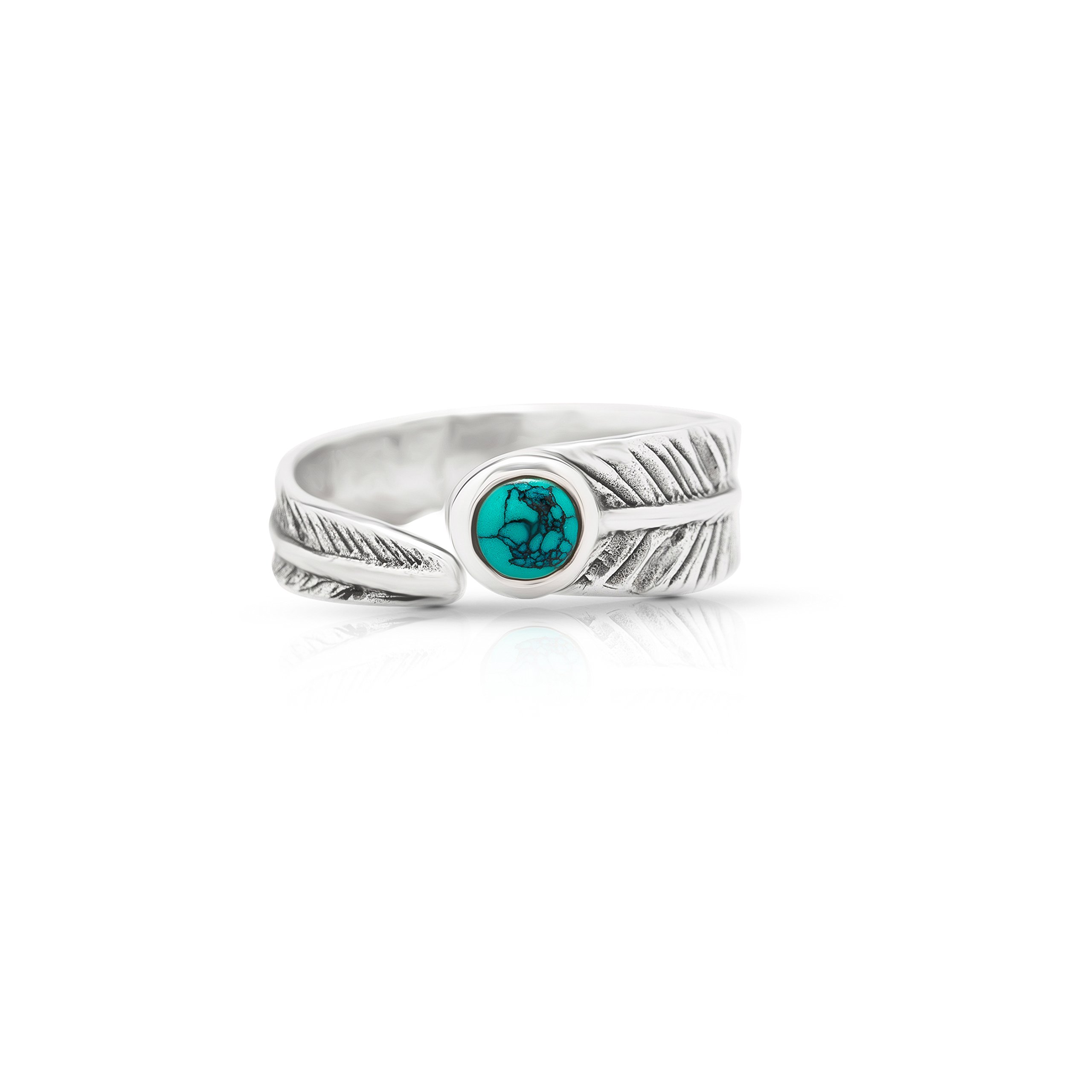 Koral Jewelry Synthetic Turquoise Adjustable Tribal Feather Ring 925 Sterling Silver US Size 6 7 8 9 (9)