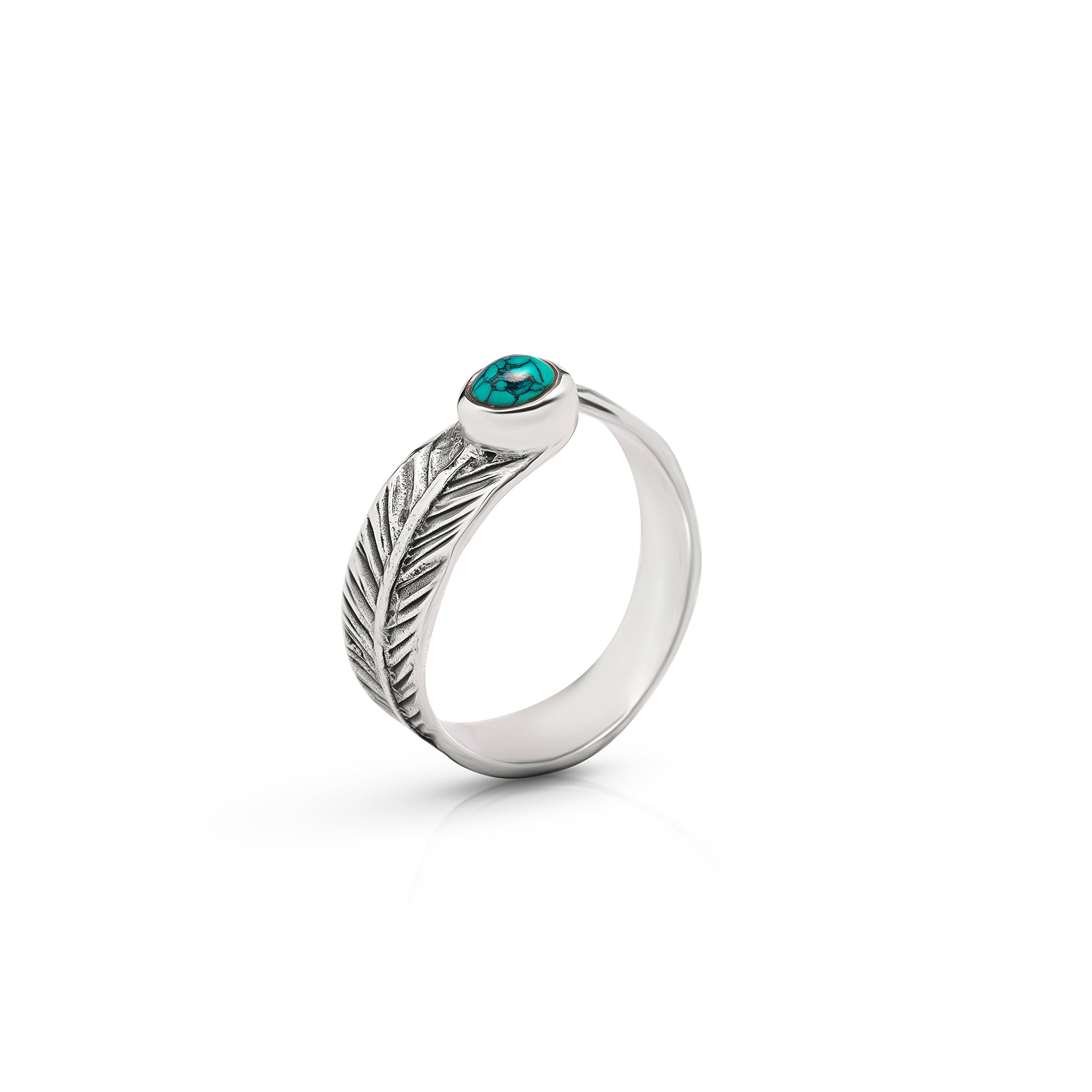 Koral Jewelry Synthetic Turquoise Adjustable Tribal Feather Ring 925 Sterling Silver US Size 6 7 8 9 (9)