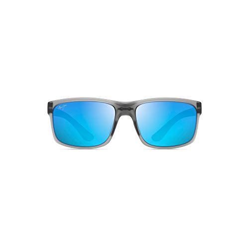 Maui Jim Pokowai Arch W/Patented Polarizedplus2 Lenses Rectangular Sunglasses Pure Collection Polarized, Translucent Matte Grey/Blue Hawaii, Medium