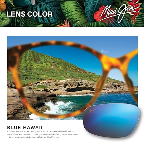 Maui Jim Pokowai Arch W/Patented Polarizedplus2 Lenses Rectangular Sunglasses Pure Collection Polarized, Translucent Matte Grey/Blue Hawaii, Medium